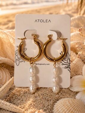 Atolea Gold Hoop Earrings with Pearl Drops